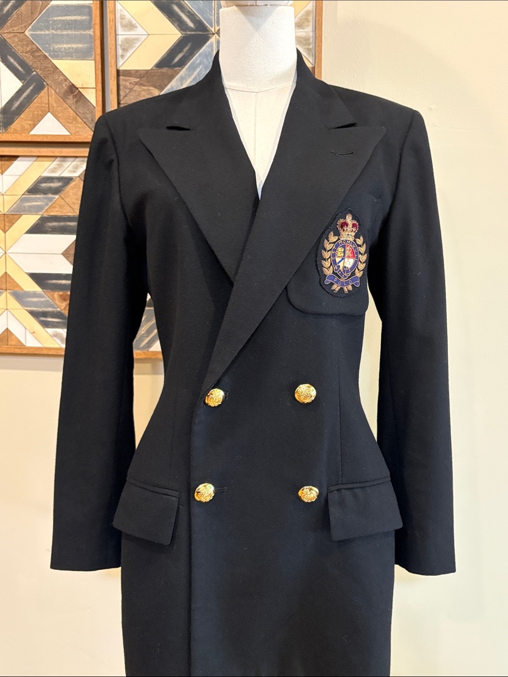 Vintage Ralph Lauren Blue Label 80s Wool Cashmere Black Logo Blazer Suit Coat 4 - Picture 2 of 14